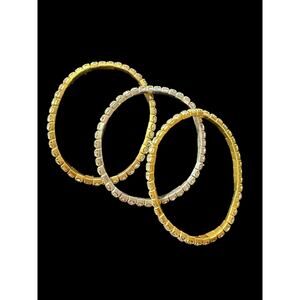 Set of 3 Rhinestone Bangle Bracelets Gold Silver Tone Stackable Fashion Jewelry